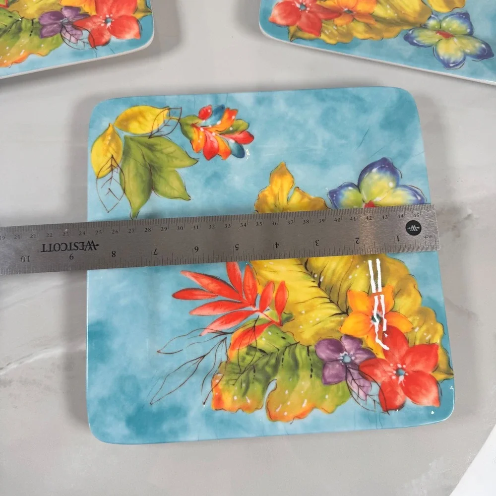 Laurie‎ Gates Tropicalla Square Melamine Dessert Plates Salad Luncheon Set of 3